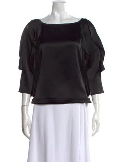 Pre-owned St. John Couture Bateau Neckline Three-quarter Sleeve Blouse In Black