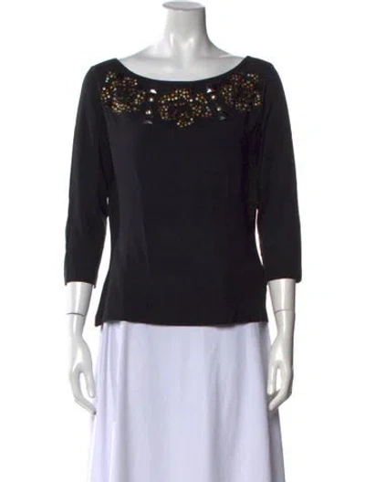 Pre-owned St. John Couture Bateau Neckline Three-quarter Sleeve Top In Black