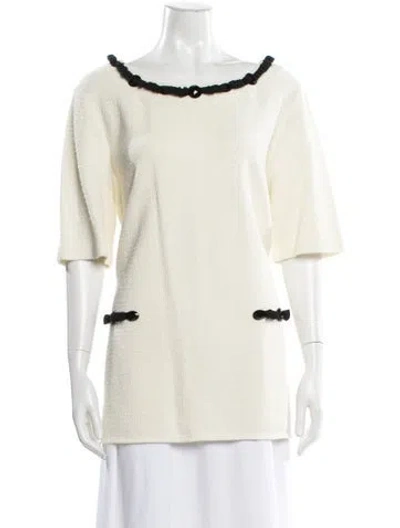 Pre-owned St. John Couture Bateau Neckline Three-quarter Sleeve Top In White