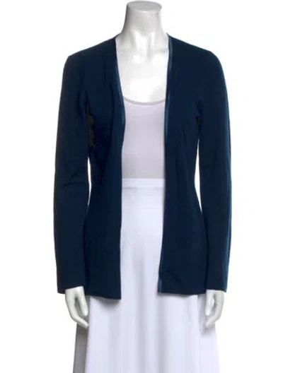 Pre-owned St. John Couture Cashmere Open Front Sweater In Blue