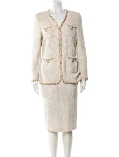 Pre-owned St. John Couture Chain-link Accents Skirt Suit In Neutral