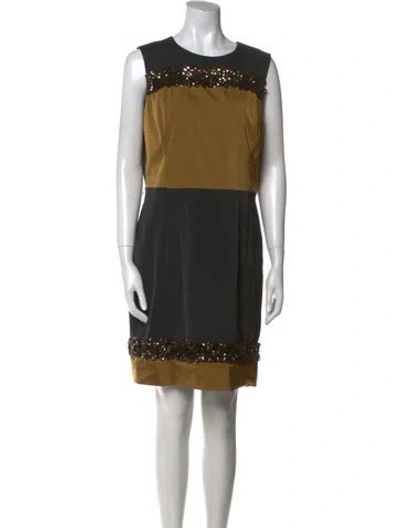 Pre-owned St. John Couture Colorblock Pattern Mini Dress In Black