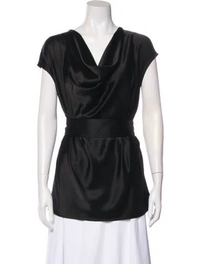 Pre-owned St. John Couture Cowl Neck Short Sleeve Blouse In Black