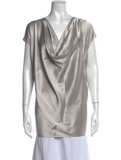 Pre-owned St. John Couture Cowl Neck Short Sleeve Top In Grey