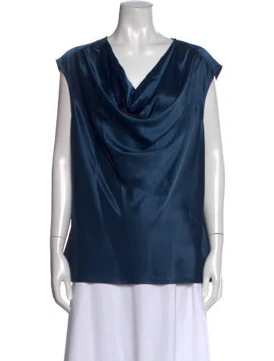 Pre-owned St. John Couture Cowl Neck Sleeveless Top In Blue