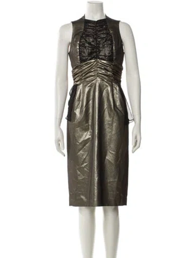 Pre-owned St. John Couture Crew Neck Knee-length Dress In Gold