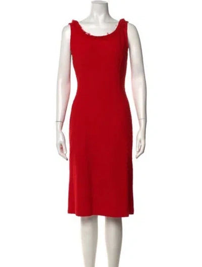 Pre-owned St. John Couture Crew Neck Knee-length Dress In Red