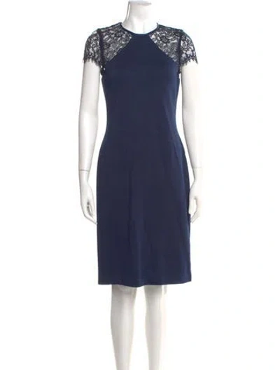 Pre-owned St. John Couture Crew Neck Knee-length Dress W/ Tags In Blue