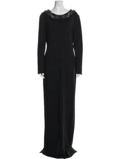 Pre-owned St. John Couture Crew Neck Long Dress In Black