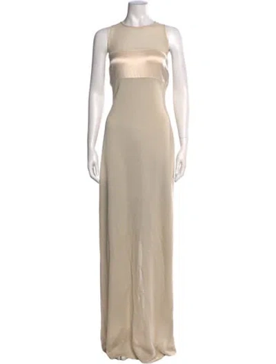 Pre-owned St. John Couture Crew Neck Long Dress In Neutral