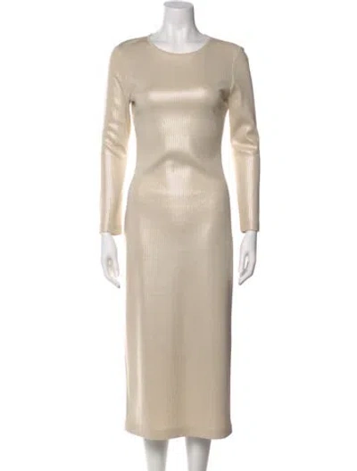 Pre-owned St. John Couture Crew Neck Long Dress In Neutral