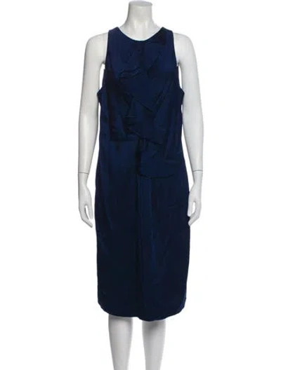 Pre-owned St. John Couture Crew Neck Midi Length Dress In Blue