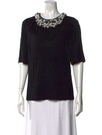 Pre-owned St. John Couture Crew Neck Short Sleeve Top In Black