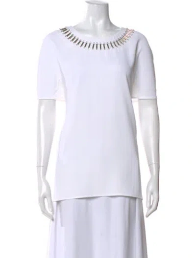 Pre-owned St. John Couture Crew Neck Short Sleeve Top In White