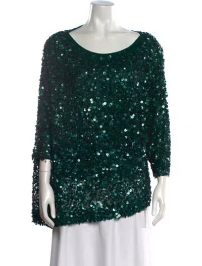 Pre-owned St. John Couture Crew Neck Three-quarter Sleeve Top In Green