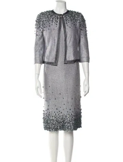 Pre-owned St. John Couture Crystal Embellishments Dress Set In Gray