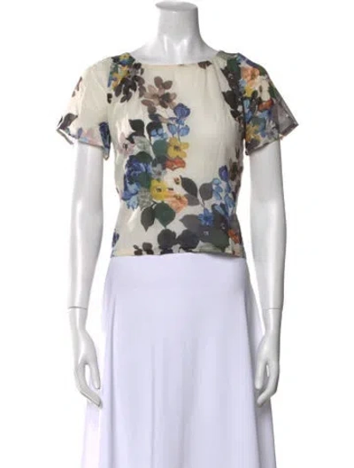 Pre-owned St. John Couture Floral Print Bateau Neckline Crop Top In Multi