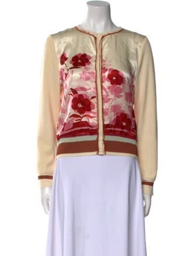 Pre-owned St. John Couture Floral Print Crew Neck Sweater In Multi