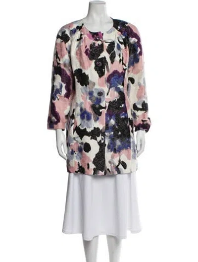 Pre-owned St. John Couture Floral Print Evening Jacket In Blue