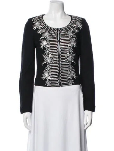 Pre-owned St. John Couture Floral Print Jacket In Black
