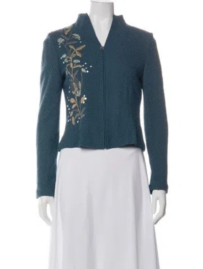 Pre-owned St. John Couture Floral Print Jacket In Blue