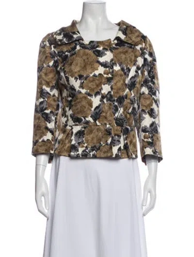 Pre-owned St. John Couture Floral Print Jacket In Green