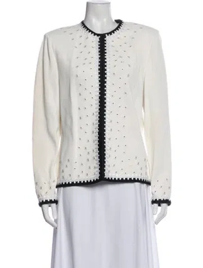 Pre-owned St. John Couture Floral Print Jacket In Neutrals