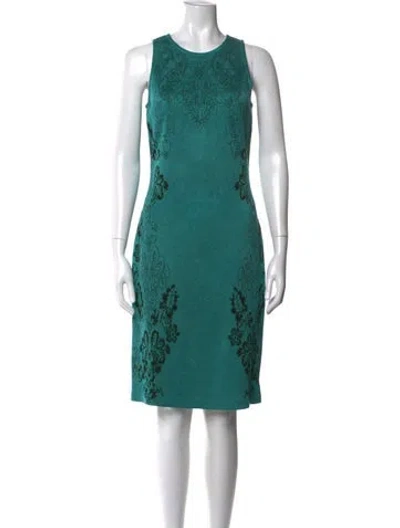 Pre-owned St. John Couture Floral Print Knee-length Dress In Green