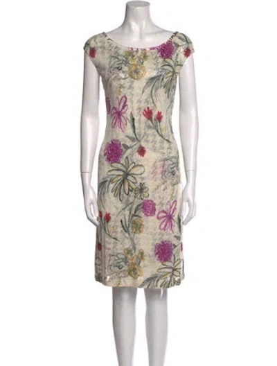 Pre-owned St. John Couture Floral Print Knee-length Dress In Neutral