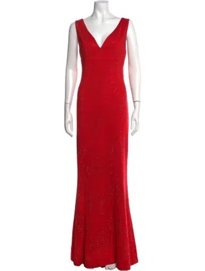 Pre-owned St. John Couture Floral Print Long Dress In Red