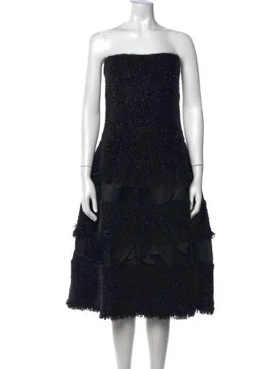 Pre-owned St. John Couture Floral Print Midi Length Dress In Black