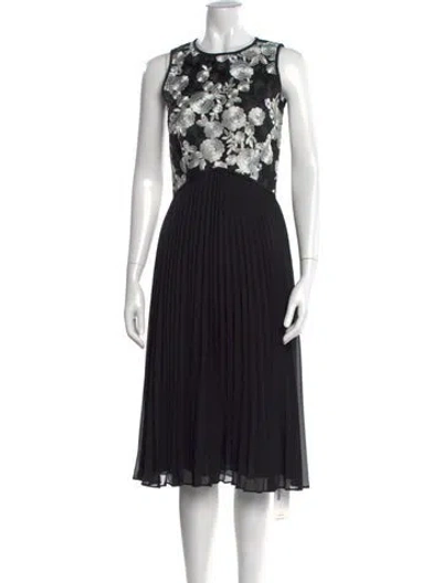Pre-owned St. John Couture Floral Print Midi Length Dress In Multi