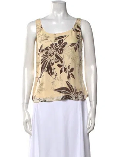 Pre-owned St. John Couture Floral Print Scoop Neck Top In Neutrals