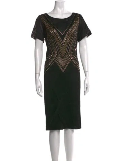 Pre-owned St. John Couture Graphic Print Knee-length Dress In Black