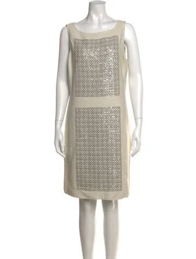 Pre-owned St. John Couture Graphic Print Knee-length Dress In Neutrals