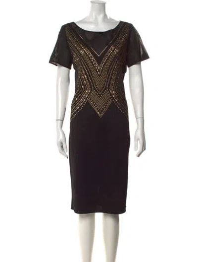 Pre-owned St. John Couture Graphic Print Knee-length Dress W/ Tags In Black