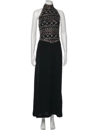 Pre-owned St. John Couture Graphic Print Long Dress In Black