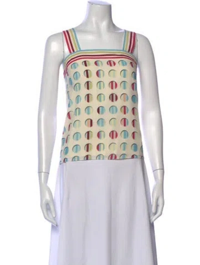 Pre-owned St. John Couture Graphic Print Square Neckline Top In Multi