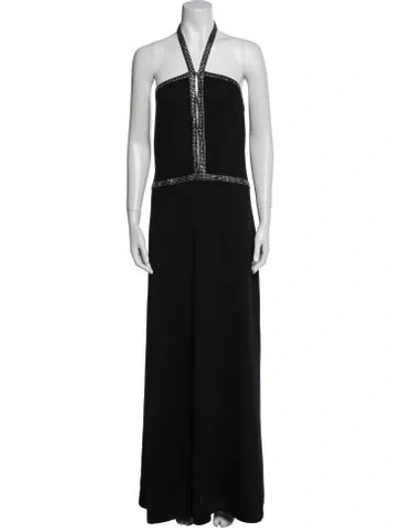 Pre-owned St. John Couture Halterneck Long Dress In Black