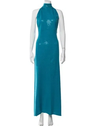 Pre-owned St. John Couture Halterneck Long Dress In Blue