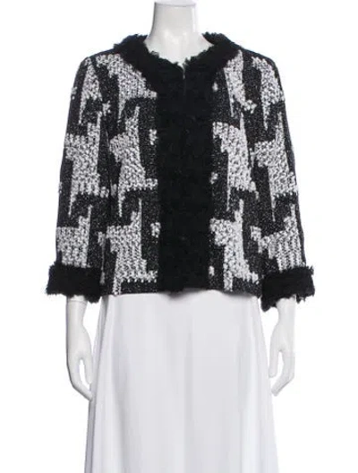 Pre-owned St. John Couture Houndstooth Print Open Front Sweater W/ Tags In Blue