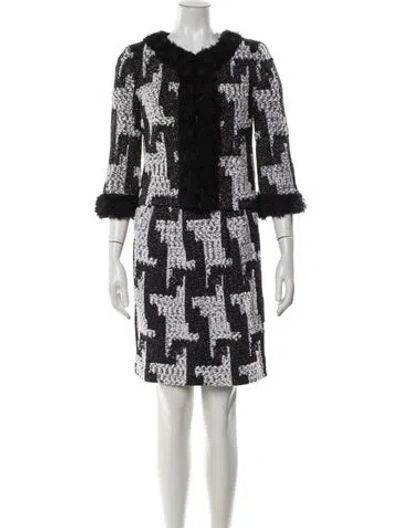Pre-owned St. John Couture Houndstooth Print Skirt Suit In Black
