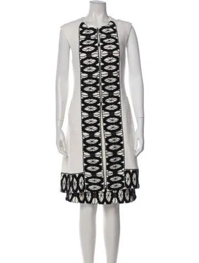 Pre-owned St. John Couture Lace Pattern Crochet Trim Dress Set In White