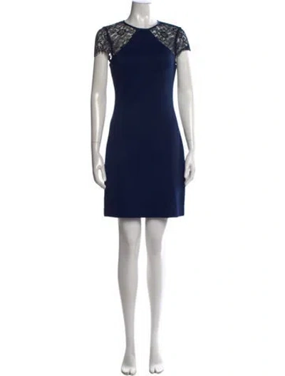 Pre-owned St. John Couture Lace Pattern Knee-length Dress In Blue/metallic