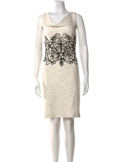 Pre-owned St. John Couture Lace Pattern Knee-length Dress W/ Tags In White
