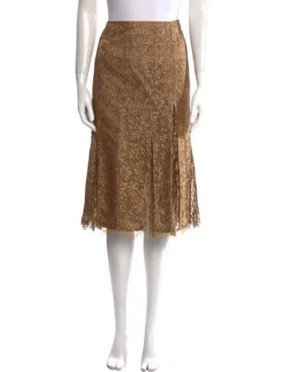 Pre-owned St. John Couture Lace Pattern Knee-length Skirt In Gold