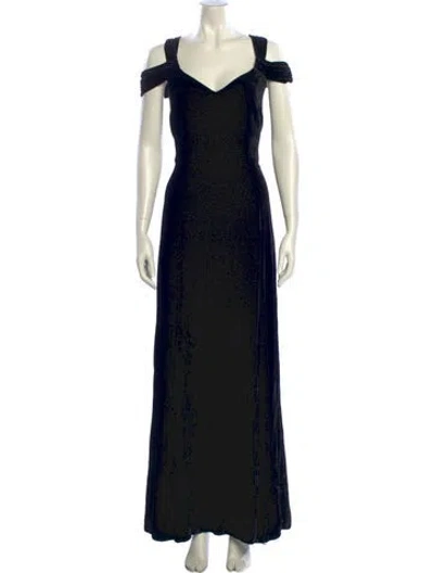 Pre-owned St. John Couture Lace Pattern Long Dress In Black
