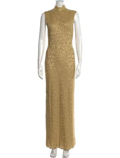 Pre-owned St. John Couture Lace Pattern Long Dress In Neutrals
