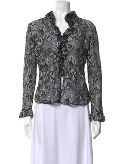 Pre-owned St. John Couture Lace Pattern Long Sleeve Blouse In Black
