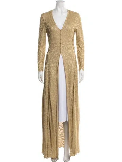Pre-owned St. John Couture Lace Pattern V-neck Sweater In Gold